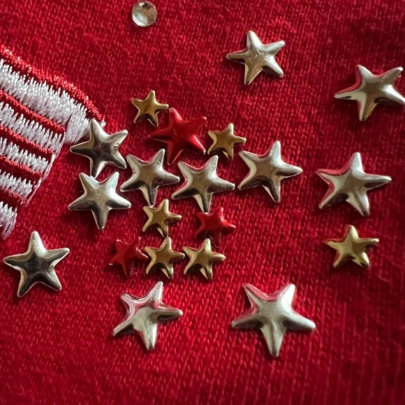 Vintage Y2K Quacker Factory red gold stars embroidered flags zip up hoodie sz 1X - Picture 5 of 15